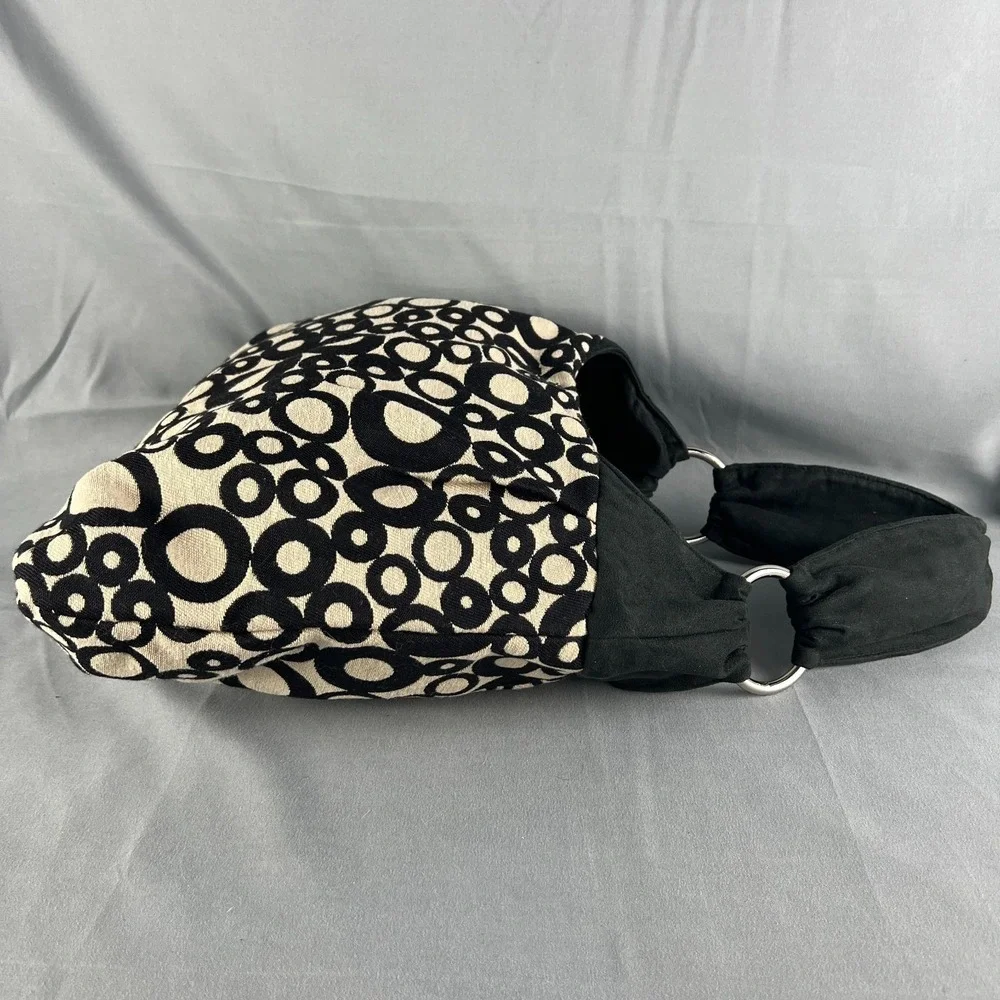 1154 Lill Studio Hobo Handbag Womens Black White Geometric Circles Shoulder Bag